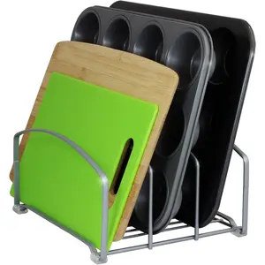 3-Slot Silver Cookware Organizer Rack Holder Practical Storage Rack for Kitchen Cabinet