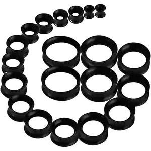 20Pcs Silicone Ear Gauges 2G-25mm Flexible Ear Tunnels Gauges Soft Expander Stretching Ear Plugs Tunnels Black Earring Piercings Jewelry for Men Women