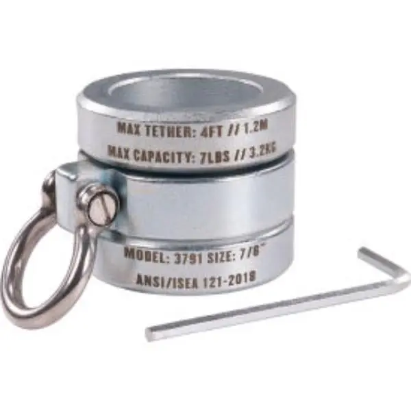 Ergodyne Squids 3791 Steel Connecting Bar Lock Collar with Hex Key, Tool Attachment Point - 0.875 in., Silver, 7 lbs - Tether Tools Compatible