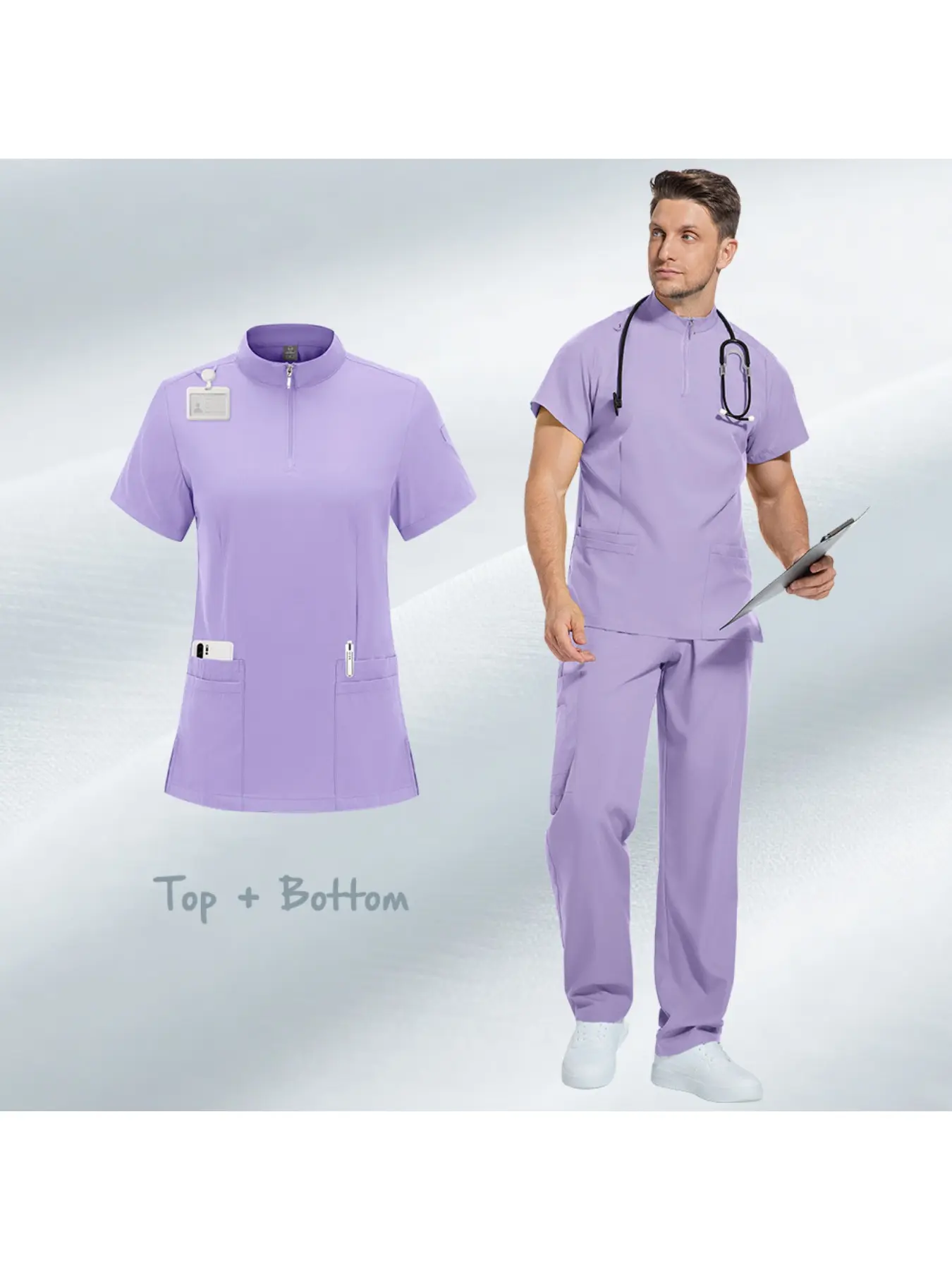 Pet Hospital Work Uniform Stand Collar Zipper Short Sleeve And Straight Leg Long Pants Multi Color Optional