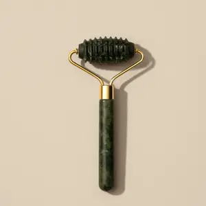 Le Lolo All Natural Green Jade Roller with Gold Accents for Natural Beauty Care