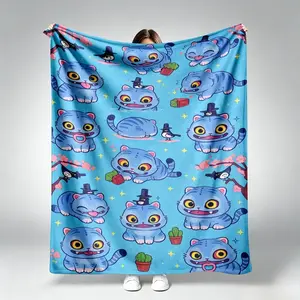 Funny Tiger Cat Green Hoodie Flannel Blanket Korean Pop Culture Derpy Character Pink Hearts Print Soft Cozy Throw Bed Sofa Decor Valentine Holiday Idea Kids Adults Blanket AC Blanket Graphic Cute Aesthetic Father's Day Gift Summer Outfits
