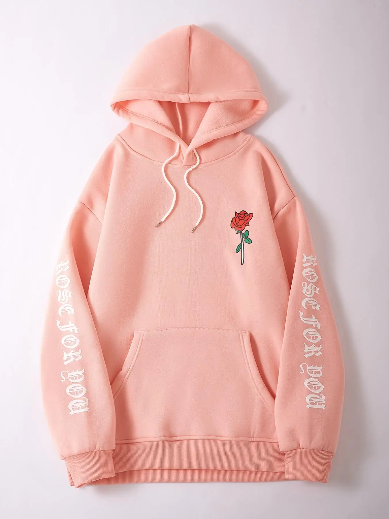 Men's Rose & Letter Print Drawstring Hoodie, Valentine's Day Casual Pocket Drop Shoulder Hooded Sweatshirt for Daily Wear, Gift for Him, Menswear, Men