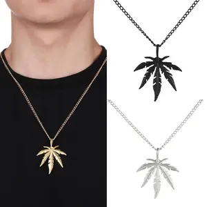 Charm Chain Men Jewelry Rock Titanium Steel Punk Vintage Maple Leaf Necklace Choker Hip Hop Leaf Pendant