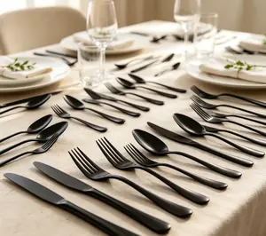 sebastian CADIA, 30-piece food-grade stainless steel cutlery set Reusable dishwasher-safe cutlery Includes black fork knife and spoon set knife spoon set Tableware Kit Utensils  elegant tableware Dinnerware Service Set Dinner Sets