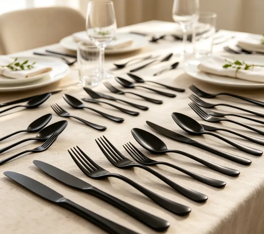 sebastian CADIA, 30-piece food-grade stainless steel cutlery set Reusable dishwasher-safe cutlery Includes black fork knife and spoon set knife spoon set Tableware Kit Utensils  elegant tableware Dinnerware Service Set Dinner Sets