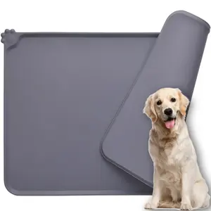 Silicone Dog Cat Bowl Mat, Non Slip Pet Feeding Mat, Waterproof, Grey, 18"x12"