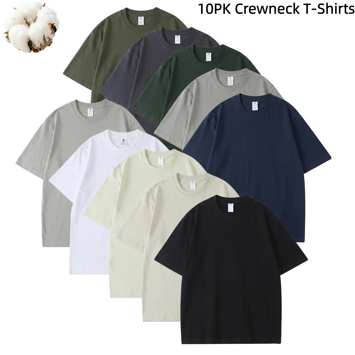 10-Pack Men’s 100% Cotton T-Shirts  Soft Breathable Crew Neck Tee Multipack Basic Solid Color Undershirts for Everyday Wear Streetwear  Summer Outfit Essentials