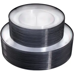 60 count Black and Clear Plastic Plates for Party - Clear and Black Plates Set cludes 30 Dner 10.25" & 30 Appetizer/Dessert Plate 7.5" for Weddg Party