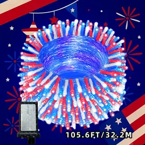 39/72/105 feet, 100/200/300 LED red-white-blue patriotic string lights, 16 modes of red-white-blue LED lights that can be plugged in, outdoor Independence Day Memorial Day patriotic window decorations lights