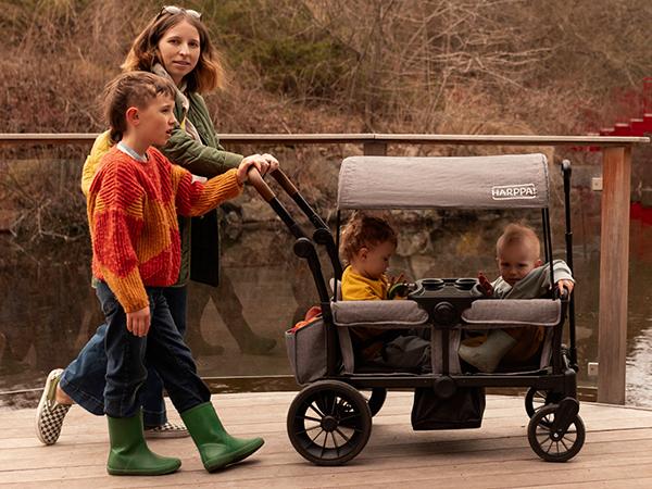 HARPPA Baby Stroller Wagon, All-Terrain Wagon Stroller for 2 with Canopy, Foldable 2 Kids Stroller, Wagon for Outdoor & Beach, Adjustable Handlebar, Parent Organizer, Travel System