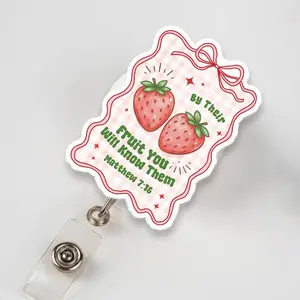 By Their Fruit You Will Know Them Religious Badge Reel Retractable ID Holder Clip Cute Faith Work Badge for Nurses Teachers Office F9A
