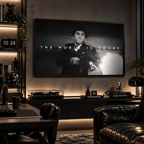 Iconic Tony Montana Scarface "The World Is Yours" Multi-Size Hangable Artwork - Lightweight, Unframed, Waterproof Print, High Color Fastness, Kid Room Wall Decor, Motivational Home Gift with Included Box