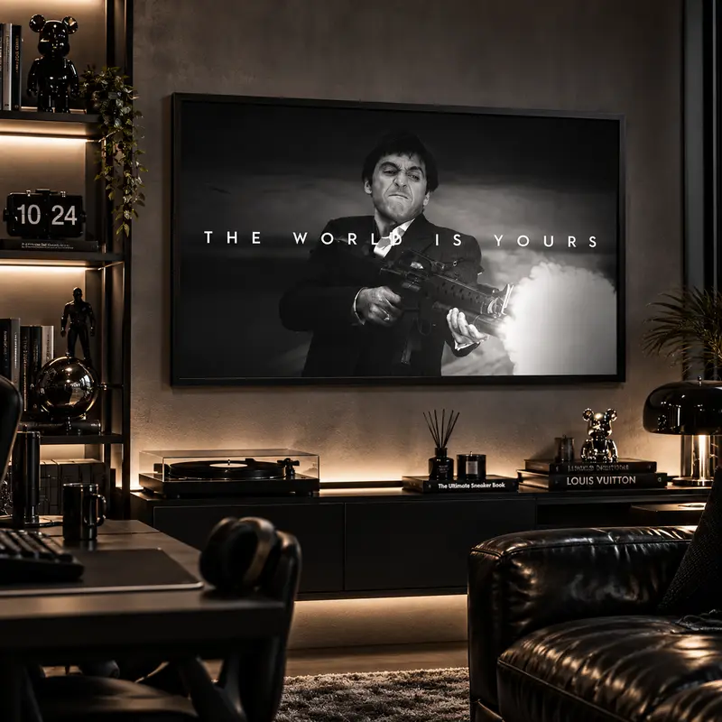 Iconic Tony Montana Scarface "The World Is Yours" Multi-Size Hangable Artwork - Lightweight, Unframed, Waterproof Print, High Color Fastness, Kid Room Wall Decor, Motivational Home Gift with Included Box