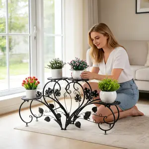4 Tiers Flower Display Rack Indoor Outdoor Metal Potted Plant Stand for Patio,Living Room,Office,Garden