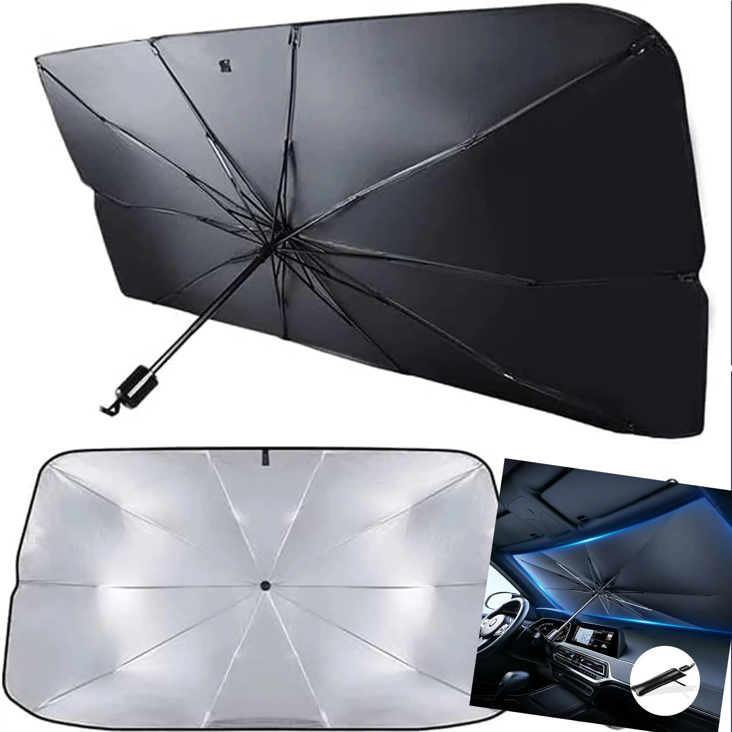 Bolded version Foldable Anti-UV Windshield Sunshade, Multipurpose Car Front Window Heat Protective Umbrella for Sedan douyin black friday shopping