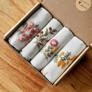 Floral Hand Embroidered Handkerchief – Personalized Wedding Keepsake Gift