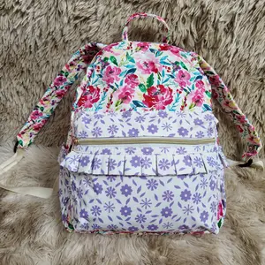 Lavender floral ruffle pockets backpack toddler girls bag