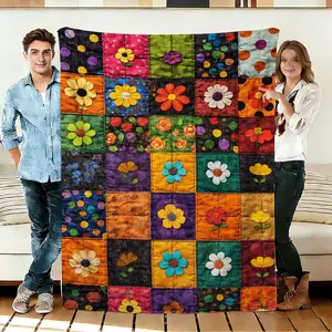 Colorful Floral and Polka Dot Pattern Flannel Blanket Tapestry Bohemian and Retro style soft cozy and warm perfect for napping camping travel car use suitable for home decor Halloween Christmas and other holiday decor an ideal gift for family.