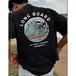 180gMen's Casual Beach Surfing Element Printed Short Sleeve T-Shirt, Suitable For Summer Wear, Comfortable & Breathable, Leading Fashion