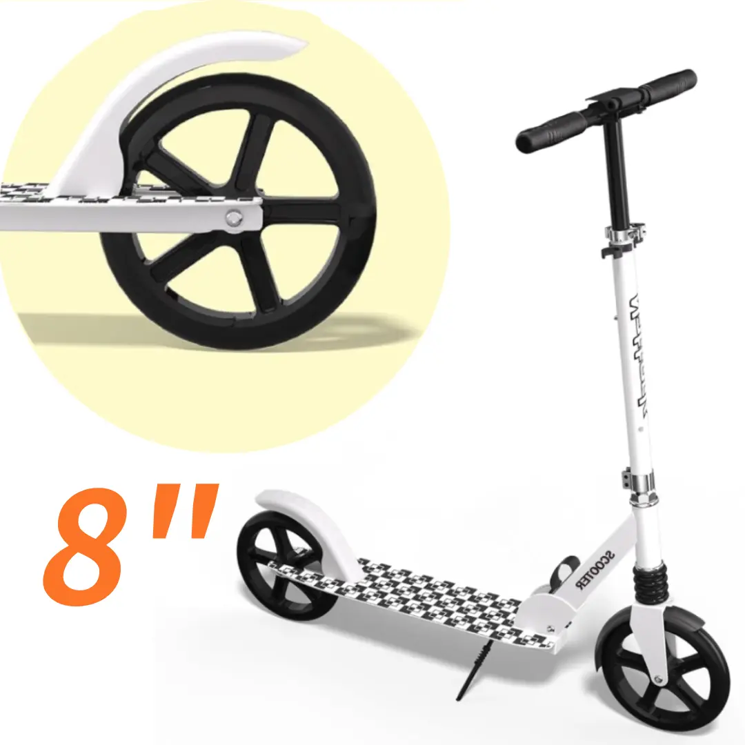 Nattork Folding Kick Scooter for Kids 6+, 8" Large Wheels Portable Folding Scooter, Adjustable Height, 240 LBS Capacity, Anti-Shock Suspension, Perfect for School & Birthday Gift - Navy Blue/Black/White, Folding Kick Scooters