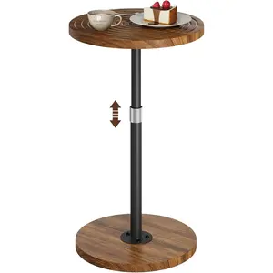 Round Side Table, Adjustable-Height Small Drink Table, Pedestal Martini Stand, Weighted Base  Table Accent Nightstand for Living Room, Bedroom, Bathroom, Office, Walnut