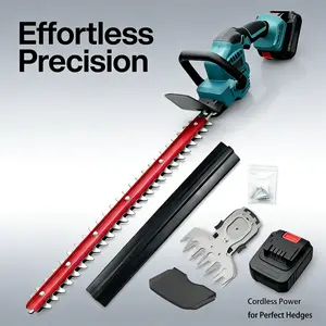 Cordless 2-in-1 Hedge Trimmer, 23.58" Shrub Trimmer & 20V Grass Shears, Battery & Charger Included, Safety Lock, Quick-Change Blades, Electric Hedge Shears Compatible with Makita Batteries