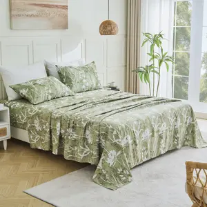 LITANIKA Reversible Botanical Floral Sheet Set Ultra-Soft High-Density Brushed Microfiber Bed Sheets Cozy Breathable Durable Natural Aesthetic Bedroom Decor Wrinkle Fade Resistant Sheet Set