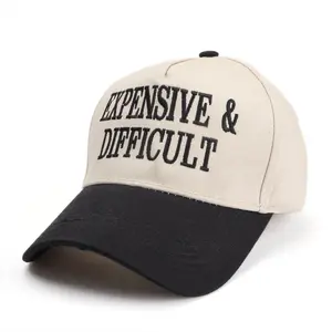 Expensive & Difficult Embroidered Baseball Cap, High Crown Two-Tone Trucker Hat for Women Men, Adjustable Snapback Sun Visor Hat, Funny Slogan Baseball Cap, Casual Streetwear