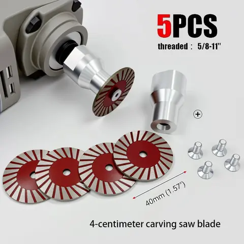5-Blade Set 40mm(1.57in) Corrugated Teeth Diamond Cutting Blades, Strong Alloy Base, 5/8"-11 Thread Angle Grinder Accessory with Detachable Flange, Long-Lasting for Concrete, Granite/Marble Projects