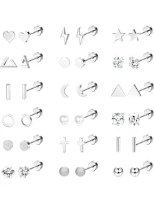 18Pairs 20G Stud Earrings Set for Women Men 316L Stainless Steel Flatback Earrings Piercing Jewelry Cross Heart Round Ball CZ Cartilage Earrings Silvery/Golden/Black/Rose Golden Earrings Stud Jewelry Set