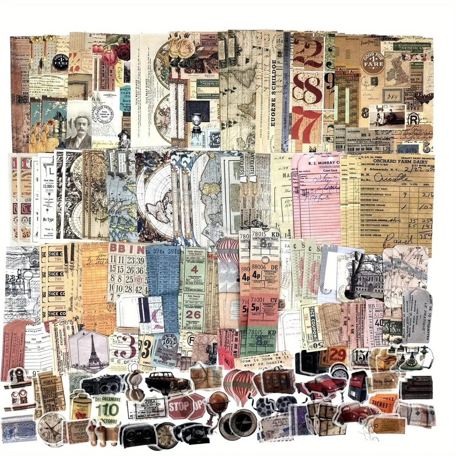 200-Piece Vintage Ephemera Scrapbooking Sticker Pack - Journaling Papers, Decoupage Papers, Classic Celebrity Designs, Retro Office Supplies for Nostalgic Gifting with Vintage Things