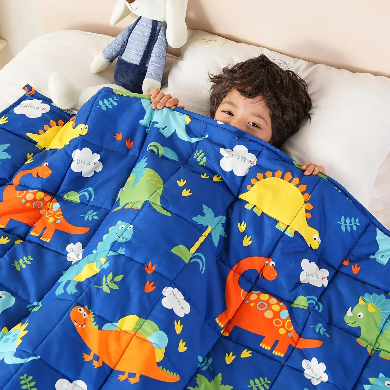 Weighted Blanket 7lbs, Blue Dinosaur Cooling Weighted Blanket, Breathable Heavy Blankets for Sleeping, Washable Weighted Throw Blanket, 41"x60"