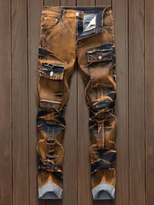 Men's Regular Fit Vintage Pocket Design Jeans, High Quality Jeans, Casual Comfy Denim Pants for Daily Wear, Fashion Men's Bottoms for All Seasons, Cotton, Cargo Jeans, Ripped Jeans, Cuffed Jean