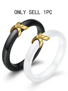 and Ceramic X Ring, 22mm Simple Women's Diamond-Embedded Couple Ring, Valentine's Day Gift, Elegant Jewelry