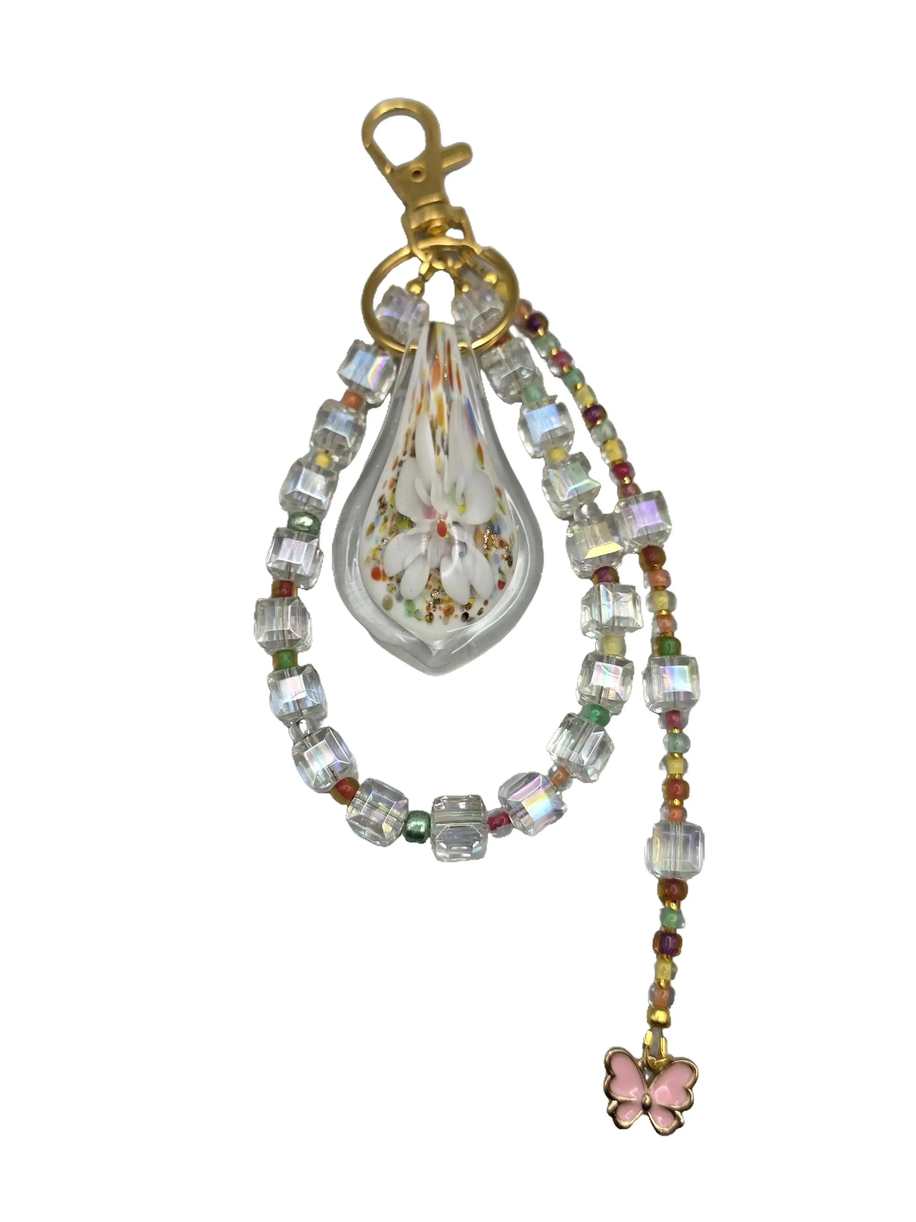 Handmade Bag Charm - Glass Beads, Acrylic & Lampwork Pendant