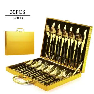 30-Piece Gold Silverware Set, Gold Flatware Set for 6, Premium Food-Grade Stainless Steel Cutlery Set with Gift Box, Mirror Finished Heavy Duty Tableware, Dishwasher Safe Sturdy Utensils for Home & Gifting