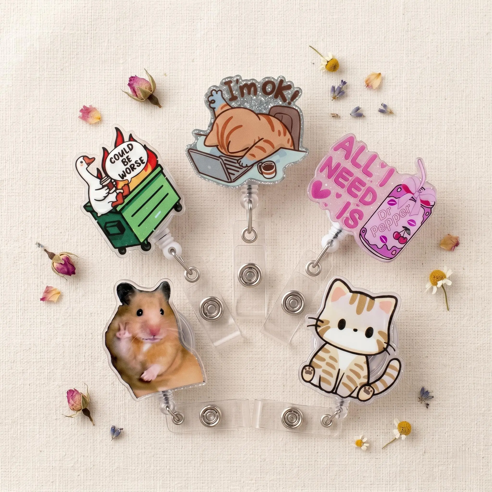 Acrylic Cat Badge Reel – Cute Retractable ID Badge Holder with 360° Rotating Clip, Cat Badge Buddy, Nurse, Teacher & Healthcare Worker Gift