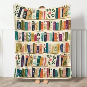 Vintage Bookshelf Library Throw Blanket Warm nap Blanket Cottagecore Book Wildlowers Blanket Gift For Book Lover Library Gift Floral Bookish Gift For Reader