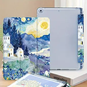 Oil Painting Pattern Three-Fold Flip Leather Case Tablet Computer Protective Case Is Suitable For IPad Mini 4/5/6, for IPad Pro 2024 13-Inch/202/2021/2022 Full Screen/for IPad Air2024/Air7 2025/for IPad 10/11 2022/2023/2025/for IPad 2017/2018/Air1/Air2/fo
