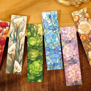 30 Floral Stained Glass Bookmarks Non Repetitive Series Simple Handheld Booklet Artistic Creative Paper Bookmarks Small Cards Book Decoration Cards Reading Label Cards Floral Pattern Sticker