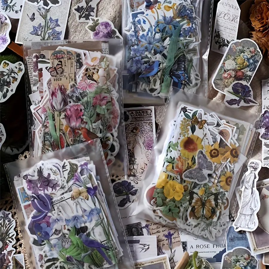 200pcs 200 Pcs Retro Flower Butterfly Paper Scrapbooking Supplies for Journaling, Collage, and Decorative Crafts