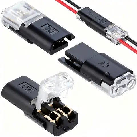 Double-Wire Interlocking Quick Terminal Connectors - Brass Connector Plug, No Wire Stripping-Cutting, Spring-Clip Grip, Lift-Insert-Press Simple Setup, Reusable Clips, Bulk Packs (50/100 PCS) for Low Voltage Lighting, DIY Crafting Tools & Hardware