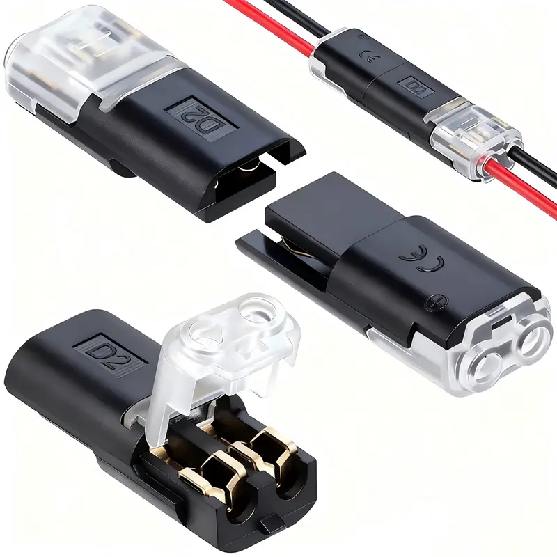 Double-Wire Interlocking Quick Terminal Connectors - Brass Connector Plug, No Wire Stripping-Cutting, Spring-Clip Grip, Lift-Insert-Press Simple Setup, Reusable Clips, Bulk Packs (50/100 PCS) for Low Voltage Lighting, DIY Crafting Tools & Hardware