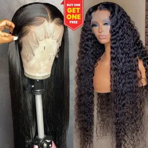 【BUY 1 CURLY GET 1 STRAIGHT FREE】13x4 NEW ARRIVAL Combo Sales Deep WAVE Lace Frontal Wig 180 Density Straight Lace Front Human Hair Wigs