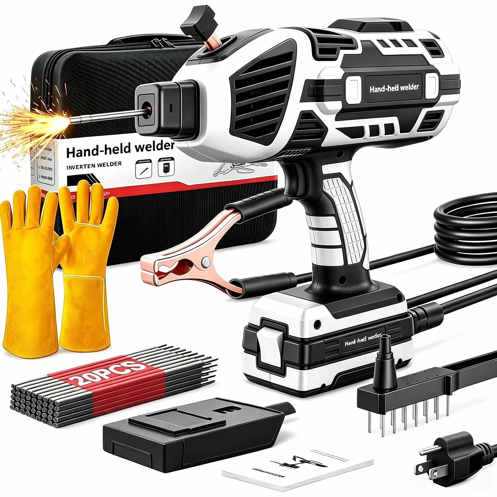 Welding Machine Handheld,20-120A 110V Portable Stick Welder 20pcs Rods,IGBT Hand Held Welder Machine withHot Start Arc Force Anti-stick ARC Welder Gun,6 Variable Current Adjustment (Grayish black)