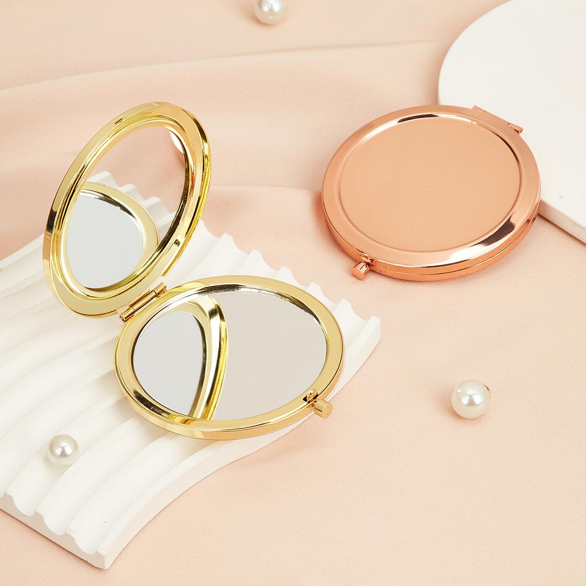 Round Double Side Metal Pocket Mirror Travel Friendly