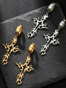 Hip Hop Punk Stainless Steel Cross Element No Piercing Dangle Earrings for Men and Women Daily Wear, Birthday Gift, Valentine'S Day Gift, for Teenager, Festive Birthday & Holiday Suitable for Both Men and Women