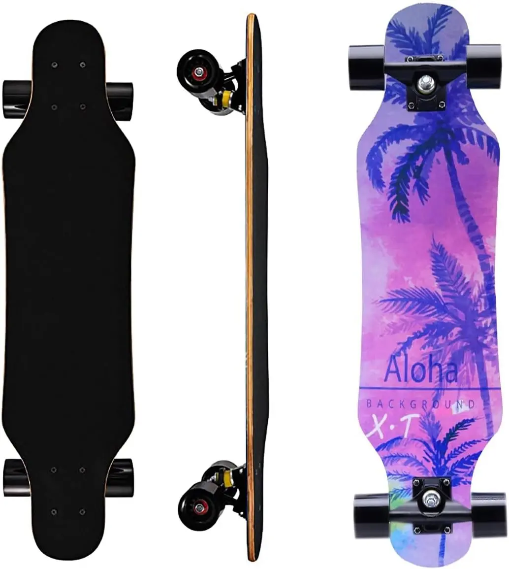 Mini Cruiser Longboard, 31 Inch Small Size Wide Wheel Skateboard, Beginner Stable & Easy-to-Control Skateboard, Suitable for Park & Street Riding, Unique Flame Pattern