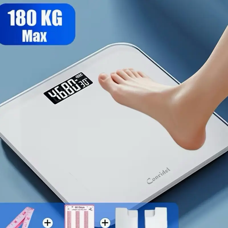 Conridel High-Precision Digital Bathroom Scale, Digital Display, Body Weight Scale, Home Gym Fitness Monitoring, Max Capacity 400Lb/180Kg, Battery-Powered, Ultra-Wide Platform, High-Strength Tempered Glass Material